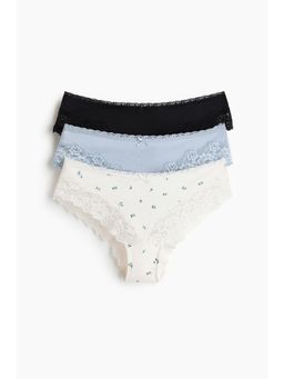 H&M - Women Blue 3-Pack Cotton And Lace Hipster Briefs