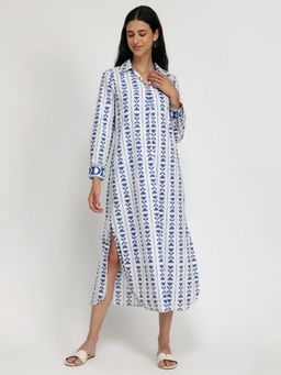 Pink Fort - Cotton Printed Midi Dress White
