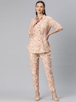 Readiprint - A Line Style Silk Fabric Peach Colour Co-Ord Set (Set of 2)