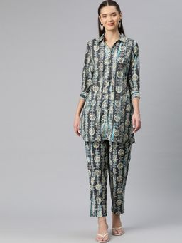 Readiprint - A Line Style Silk Fabric Blue Colour Co-Ord Set (Set of 2)