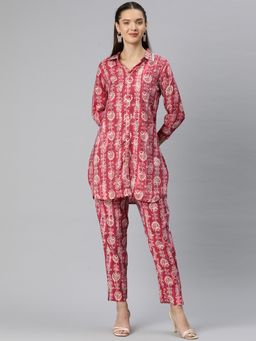 Readiprint - A Line Style Silk Fabric Pink Colour Co-Ord Set (Set of 2)