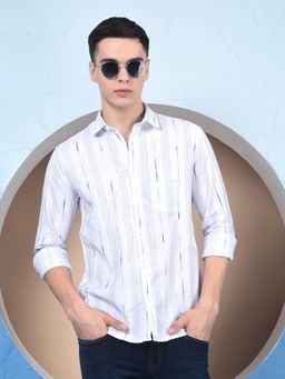 CRIMSOUNE CLUB - Men White Vertical Stripes Pure Cotton Kurta