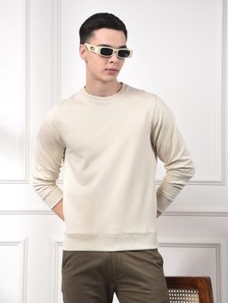 CRIMSOUNE CLUB - Men Beige Solid Sweatshirt