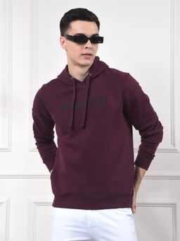 CRIMSOUNE CLUB - Men Purple Solid Hooded Neck Hoodie