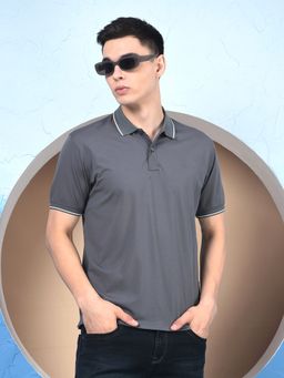 CRIMSOUNE CLUB - Men Grey Solid Casual Polo T-Shirt