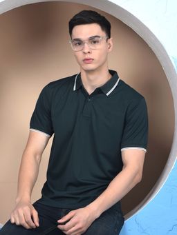 CRIMSOUNE CLUB - Men Green Collar Neck Polo T-Shirt