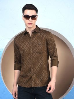 CRIMSOUNE CLUB - Men Self Design Brown Shirt