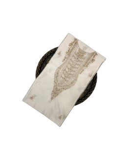 Palash - Hand Embroidered Silk Chanderi Rosemarie Unstitched Dress Material Off White