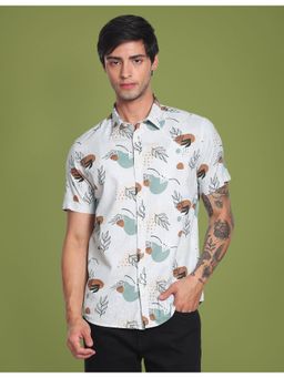 Flying Machine - White Abstract Print Vacation Shirt