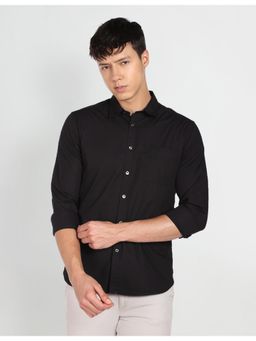 Flying Machine - Black Collar Neck Stretch Poplin Shirt