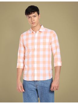 Flying Machine - Orange Slub Buffalo Checks Collar Neck Shirt