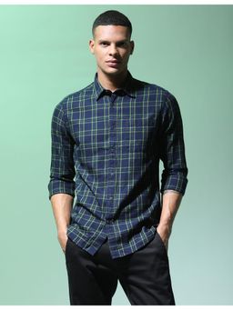 Flying Machine - Navy Blue Tartan Checks Cotton Shirt