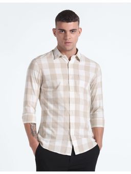 Flying Machine - Beige Buffalo Checks Cotton Shirt