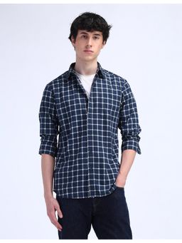 Flying Machine - Blue Windowpane Checks Cotton Shirt