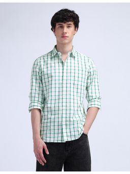 Flying Machine - White Windowpane Checks Cotton Shirt