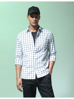 Flying Machine - White Windowpane Checks Cotton Shirt