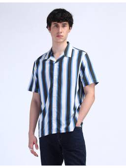 Flying Machine - Black Collar Neck Vertical Stripes Shirt