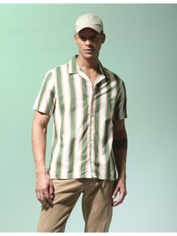 Flying Machine - Green Short Sleeve Vertical Stripes Shirt
