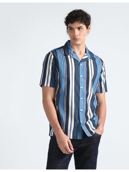 Flying Machine - Blue Vertical Stripes Cotton Shirt