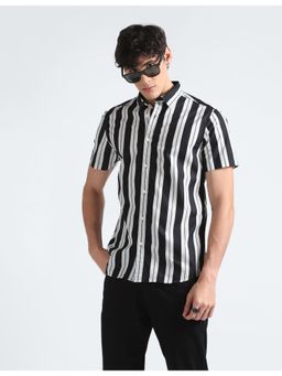 Flying Machine - White Vertical Stripes Cotton Shirt