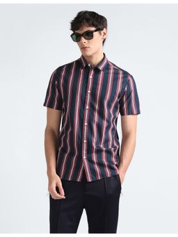 Flying Machine - Navy Blue Vertical Stripes Cotton Shirt