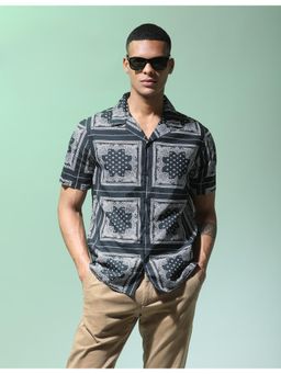 Flying Machine - Black Motif Print Cotton Modal Shirt