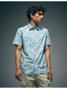Flying Machine - Blue Tropical Print Cotton Shirt