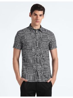 Flying Machine - Black Abstract Print Slim Fit Shirt
