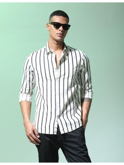 Flying Machine - White Vertical Stripes Slim Fit Shirt