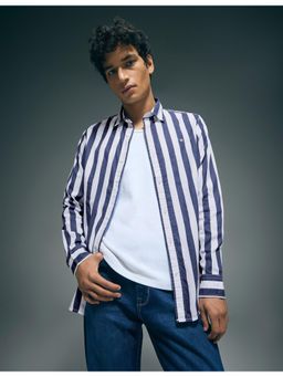 Flying Machine - Blue Vertical Stripes Pure Cotton Shirt