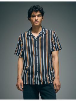 Flying Machine - Black Vertical Stripes Viscose Shirt
