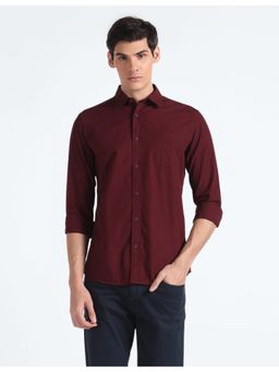 Flying Machine - Maroon Heathered Cotton Shirt