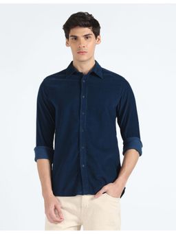 Flying Machine - Blue Solid Corduroy Shirt