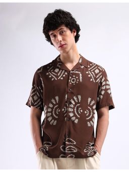 Flying Machine - Brown Collar Neck All-Over Print Shirt