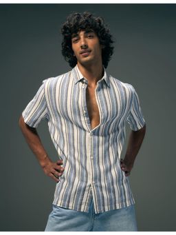 Flying Machine - White Vertical Stripes Regular Fit Cotton Shirt