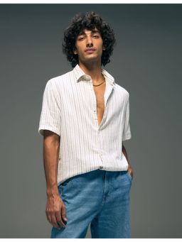 Flying Machine - White Vertical Stripes Regular Fit Cotton Shirt