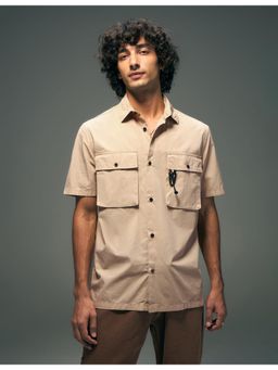 Flying Machine - Beige Solid Regular Fit Double Pocket Casual Shirt