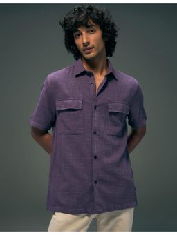 Flying Machine - Purple Textured Regular Fit Double Flap Pocket Shirt