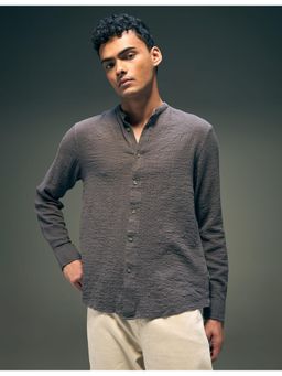 Flying Machine - Grey Textured Regular Fit Band Collar Shirt