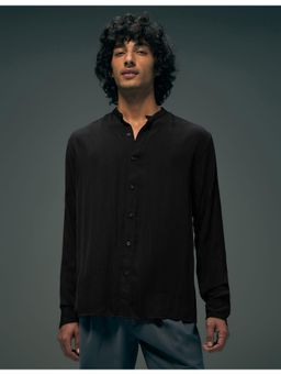 Flying Machine - Black Textured Regular Fit Band Collar Shirt