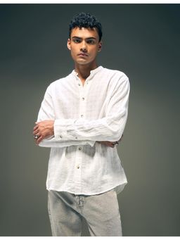 Flying Machine - White Regular Fit Seersucker Shirt