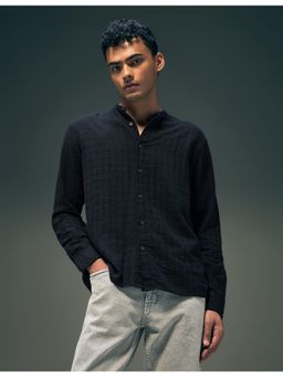 Flying Machine - Black Regular Fit Seersucker Shirt