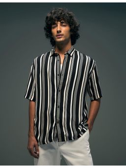 Flying Machine - Black Vertical Stripes Oversized Fit Shirt