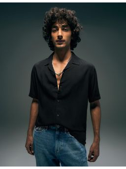 Flying Machine - Black Solid Regular Fit Collar Neck Shirt