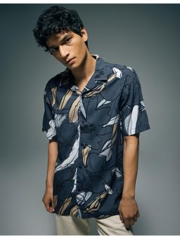 Flying Machine - Blue Floral Printed Original Cuban 85 Shirt