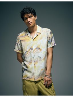 Flying Machine - Beige Abstract Printed Digitopia Collar Neck Shirt