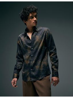 Flying Machine - Navy Blue Slim Fit Digital Printed Shirt