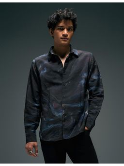 Flying Machine - Black Digital Printed Regular Fit Digitopia Shirt