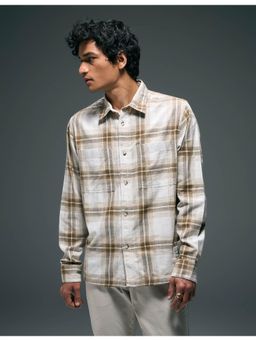 Flying Machine - Beige Plaid Checks Pure Cotton Shirt