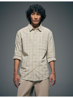 Flying Machine - Beige Plaid Checks Slim Fit Shirt